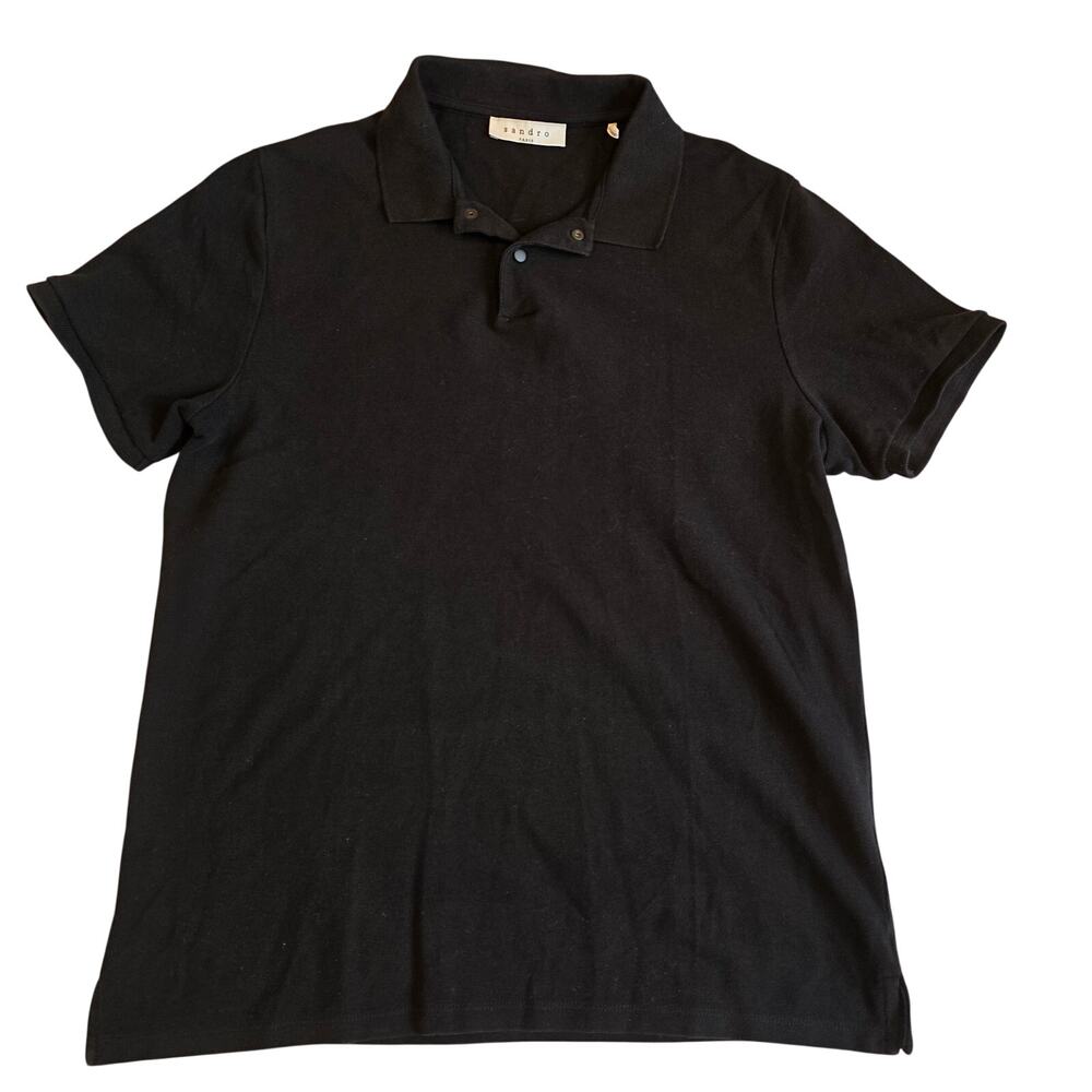 Sandro Paris Black Polo Shirt Minimalist Classic Small Quiet Luxury